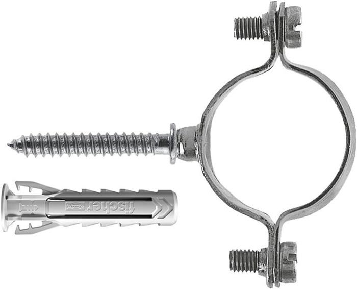Colliers De Fixation Fischer CZV Pour Tuyaux - Galvanisés, Serrage 26mm, Avec Chevilles SX Plus Et Vis - Lot De 10