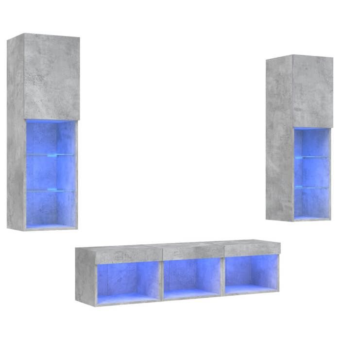 Ensemble Meuble TV murales avec LED - 5 pcs - gris béton bois dingénierie LL248040