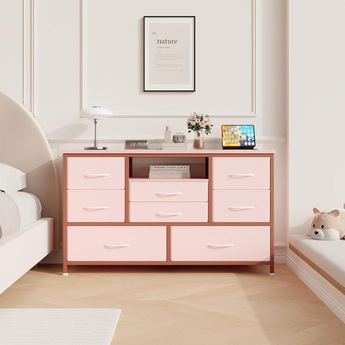 Commode - ROSE - 8 Tiroirs - Tissu - Design Scandinave - 115x30x75CM