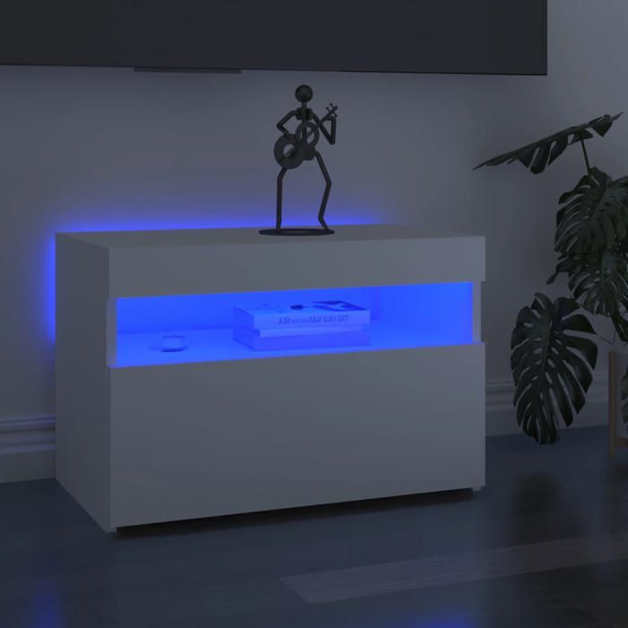 Meuble TV avec lumières LED-Banc TV à LED blanc 60x35x40 cm