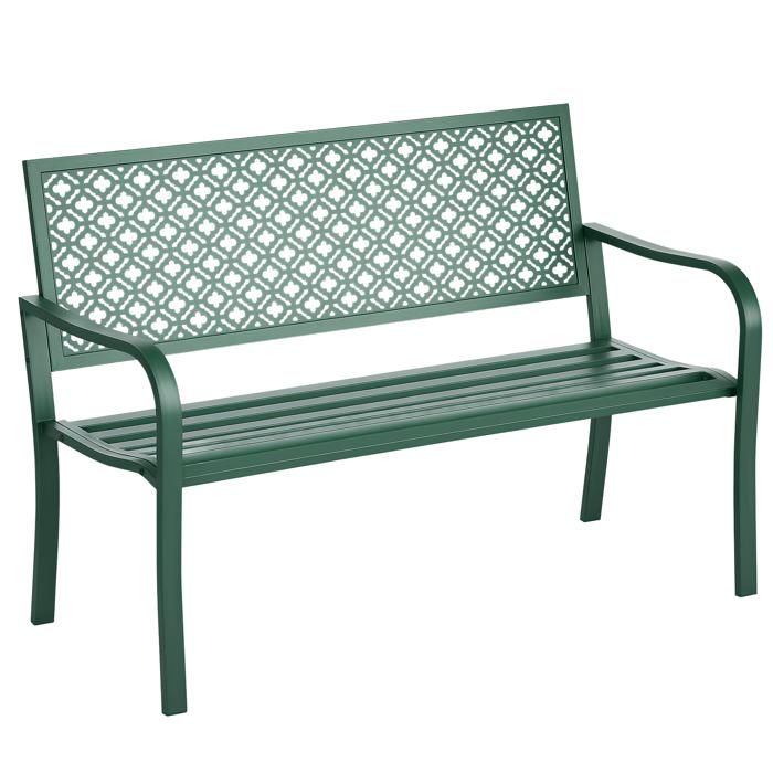 Banc de jardin - Outsunny - en acier - avec dossier à motif floral accoudoirs - pour 2 personnes - charge max. 240 kg - vert foncé