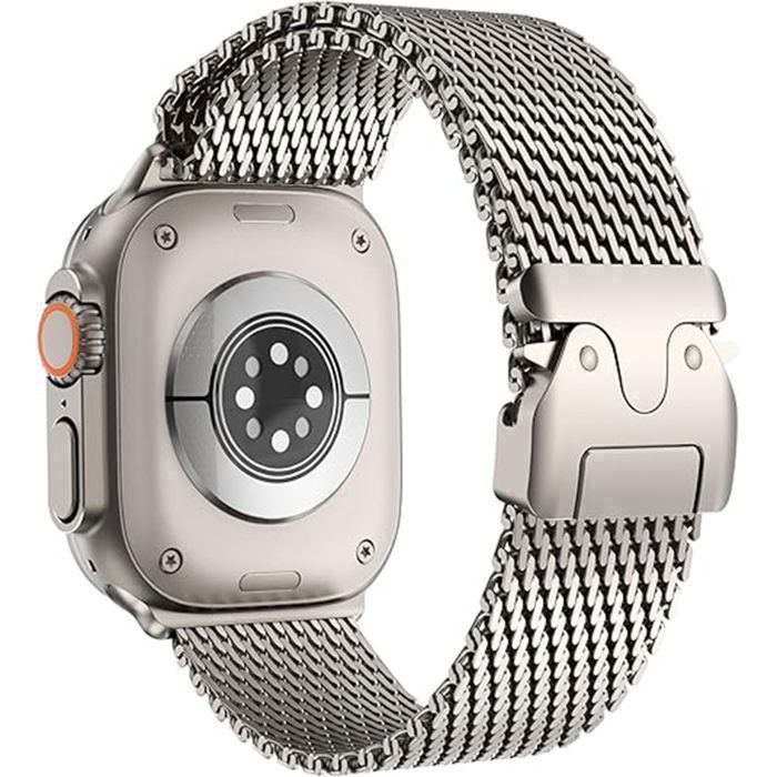 Stravo Bracelet montre milanais acier Apple Watch 40/41/42mm Series 4-12 SE 1-3 – Fermoir réglable – Titane Stravo Bracelet montre milanais acier Apple Watch 40/41/42mm Series 4-12 SE 1-3 – Fermoir réglable – Titane
