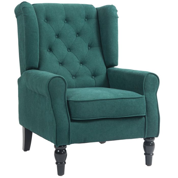 Fauteuil de salon capitonné - HOMCOM - avec assise large pieds en bois style classique - grand confort - 74 x 86 x 102 cm - vert