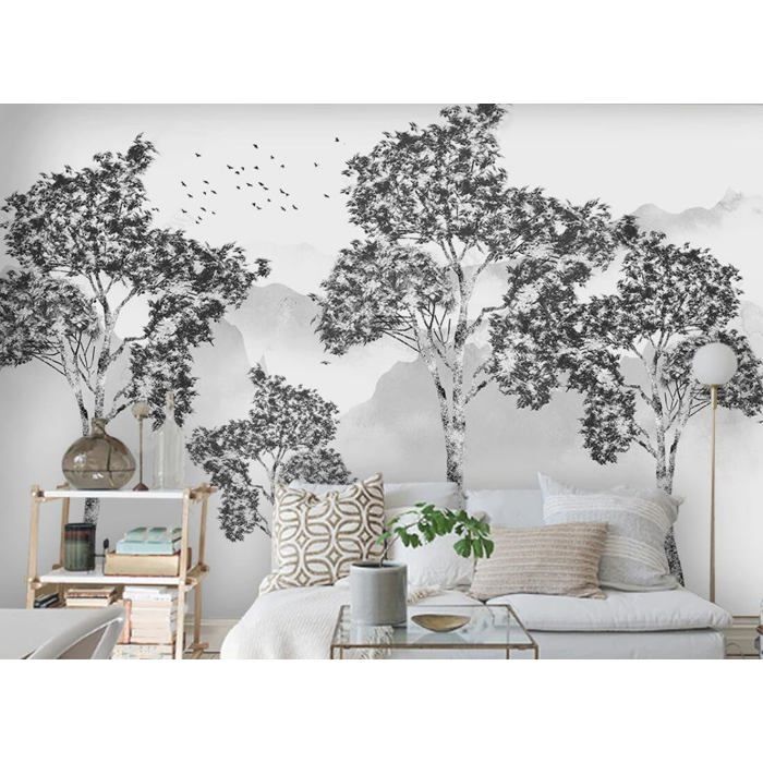 Papier Peint Panoramique Noir et blanc 3d Motif Chinois Peinture ...