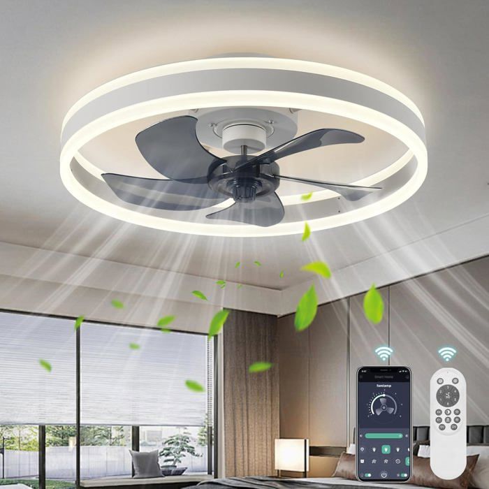 Ventilateur Plafond Lumière LED 132cm Ventilateur De Plafond Avec Lumière LED 132cm - Télécommande, Moteur DC, Réversible été/hiver - Blanc Lampe Ventilateur Plafond