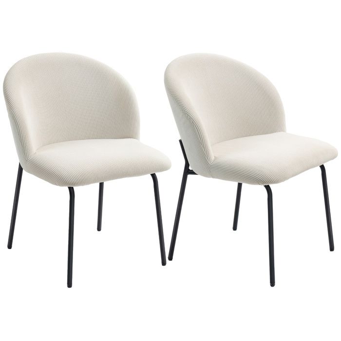 Lot de 2 chaises de salle à manger - HOMCOM - assise large dossier incurvé et pieds en acier - velours côtelé - 56x58x78cm - crème