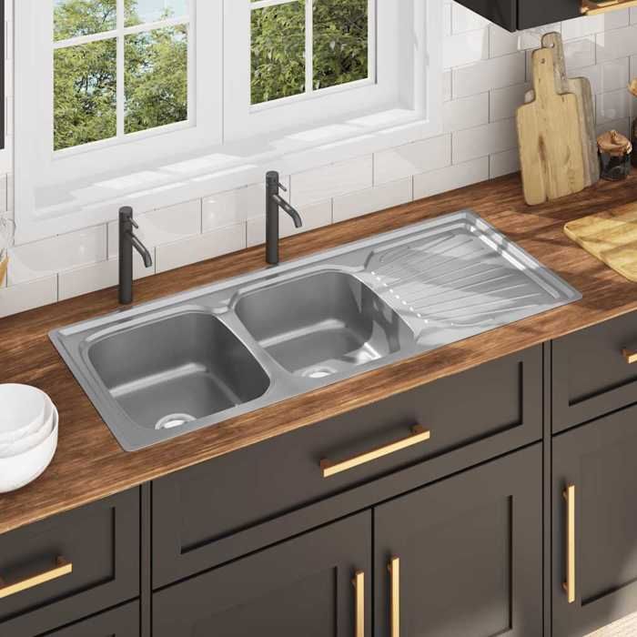 SARAZYJ@Évier double de cuisine avec crépine et piège Acier inoxydable - Lavabo Vasque de cuisine CL329666