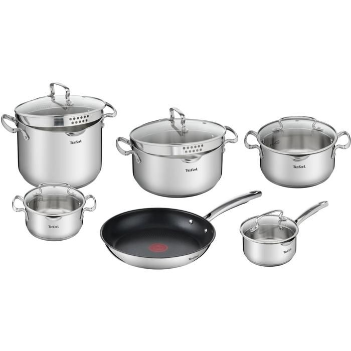 Set de cuisine - TEFAL - Duetto G732SB55 - 11 pièces - Acier inoxydable - Antiadhésif