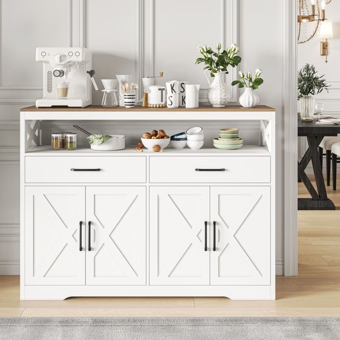 Buffet de cuisine - RWUDV - 140x40x105 cm - 2 tiroirs - 4 portes - Style scandinave