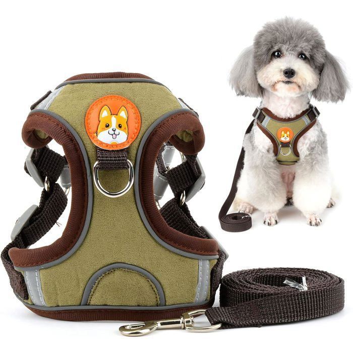Meilleurs prix pour Ensemble Harnais et Laisse-LANGTU- pour Petit Chien Anti Traction Réglable Réfléchissant Chiot Harnais Veste en Daim Souple Anti