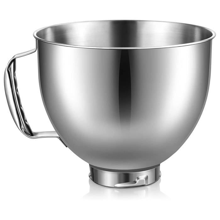 Bol Mélangeur Inox 4.7L HOMGEN Pour KitchenAid – Compatible Tête Inclinable, Avec Bouclier Anti-éclaboussures Et Brosse