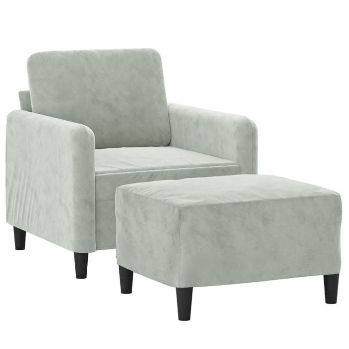Fauteuil moderne avec repose-pied - VIDAXL - Gris clair - Velours - 60 cm - 78x77x80 cm - Capacité 110 kg - Contemporain