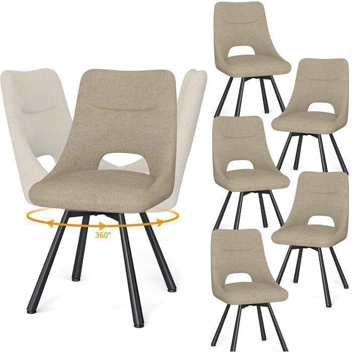 WAFTING Lot de 6 Chaises de Salle à Manger Pivotante à 360° Chaises de Cuisine avec Pieds en Métal Kaki