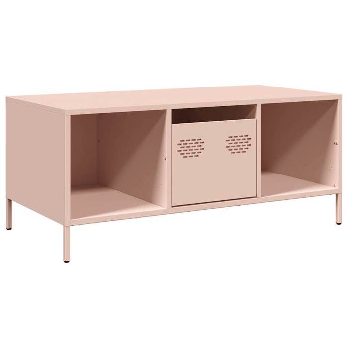 Table basse industrielle - XWO - Rose - Acier laminé à froid - 101.5x50x43.5 cm - 2 compartiments - 1 tiroir