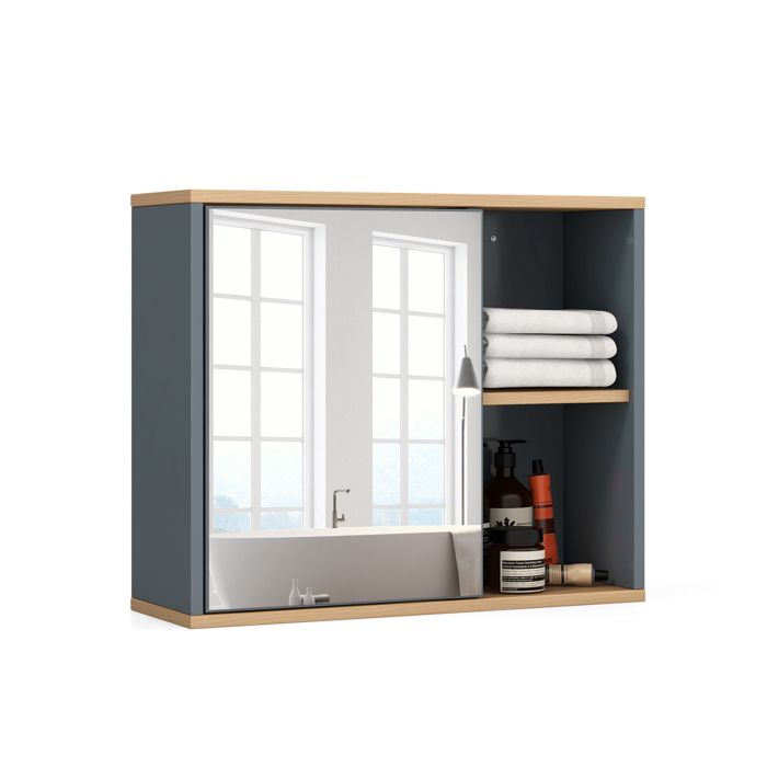 GIANTEX Armoire Murale de Salle de Bain avec Miroir Étagère Réglable et Amovible Armoire de Toilettes 60 x 20 x 50 cm Blanc