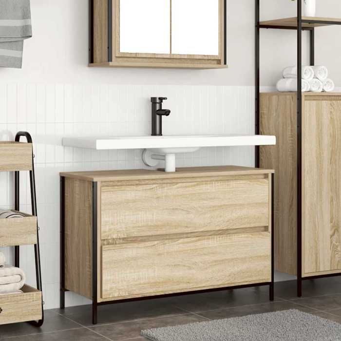 SALE 2026 Armoire de salle de bain Brun - Meuble salle de bain lavabo tiroirs chêne sonoma 90x345x60cm PRO758019411