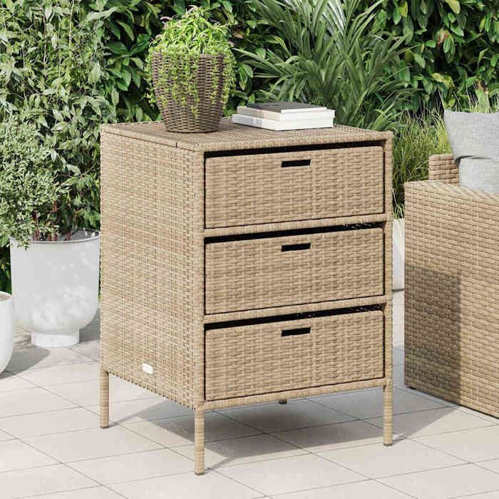 HOT SALE*Placard/Armoire Haute，CLARENCE Meuble de rangement de jardin - beige 55x59x80 cm résine tressée - M906024