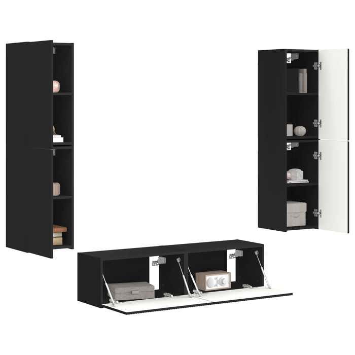 Promo 2026Jeu meuble TV 6 pcs banc TV meuble hifi vidaxl TABLE TV Noir - Bois dingénierie - M9036071