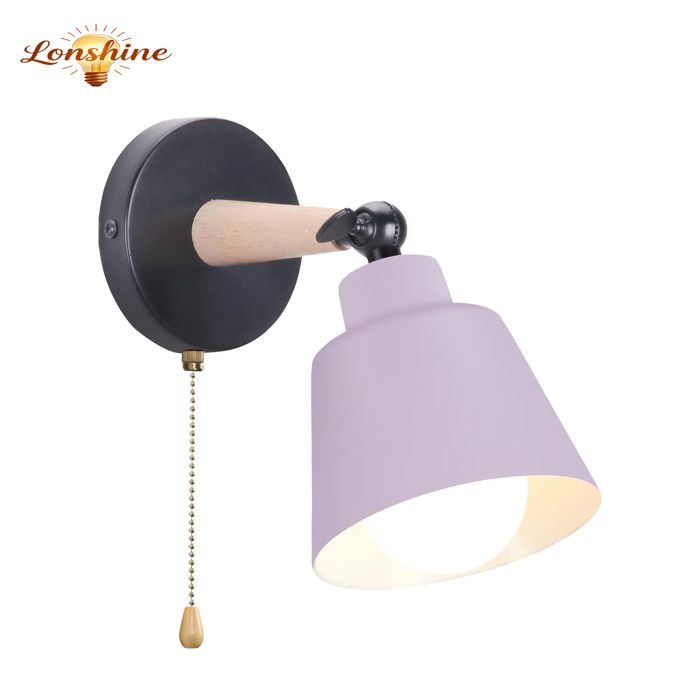 LONSHINE Applique Murale Interieur Vintage E27 Luminaire Industriel en Bois et Métal Violet Réglable Lampe Murale avec Interrupteur