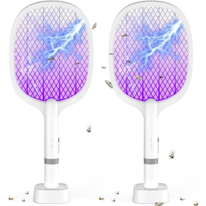 Raquette anti-insectes électrique 2 en 1 ultra puissante 5000 V batterie 2000 mAh avec charge USB-C contre moustiques mouches ab