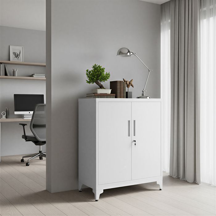 Armoire de Bureau à 2 Portes Verrouillable en Acier pour Bureau Salon Gris Armoire de Bureau à 2 Portes Verrouillable en Acier pour Bureau Salon Gris