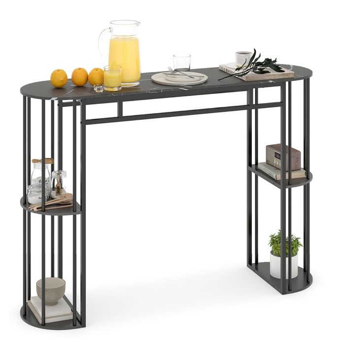 COSTWAY Table Haute de Bar 150x40 cm avec 4 Étagères Plateau Marbre Rangement 105 cm Anti-Basculement Idéal Petits Espaces Gris