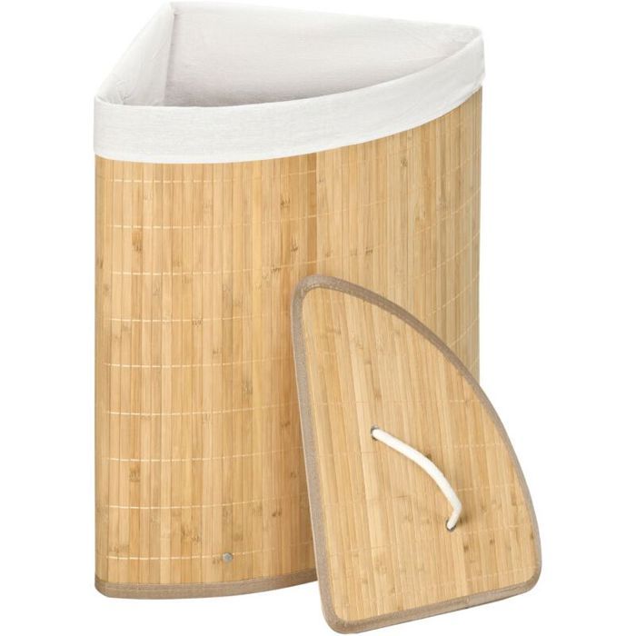 Panier à linge de 55 L avec couvercle poignée et sac à linge amovible pour salle de bain en bambou naturel.