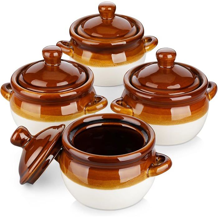 Lot de Bols à Soupe à Oignon avec Poignée  660 ml  Pot à Soupe en Porceine pour Céréales660 ml