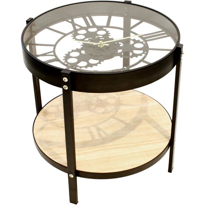 Table Basse DAppoint Ronde Horloge Petit Modèle NoirMétal Et VerreTable Basse DAppoint RondeMotif HorlogePetit ModèleSalon