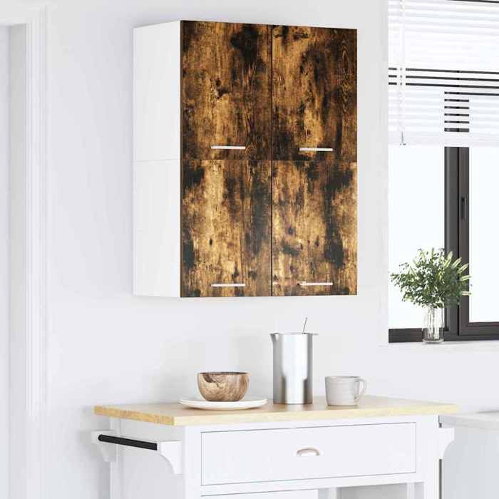 Marron Cabinet cuisine CHIC Vitrine suspendue 1 pc Chêne fumé et Blanc 60x31x40 cm N7554