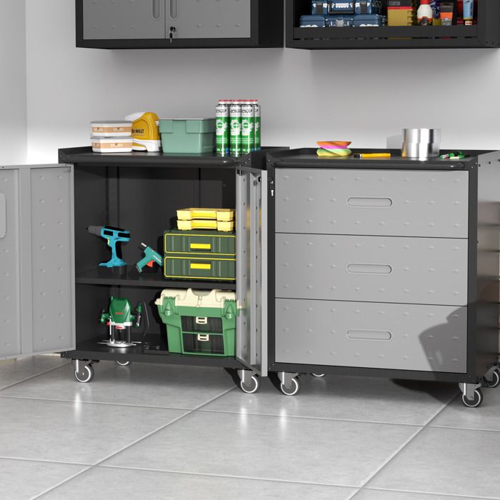 Armoire à outils en métal sur roulettes verrouillables – étagères réglables – noir et gris – 75 x 42 x 88 cm