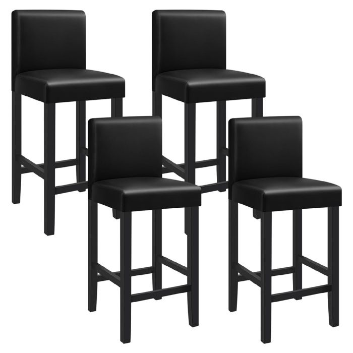 Tabouret de bar en similicuir - Noir - WOLTU - Lot de 4 - Forme L - Pieds en bois - Repose-pieds intégré - Siège Confortable Tabouret de bar en similicuir - Noir - WOLTU - Lot de 4 - Forme L - Pieds en bois - Repose-pieds intégré - Siège Confortable