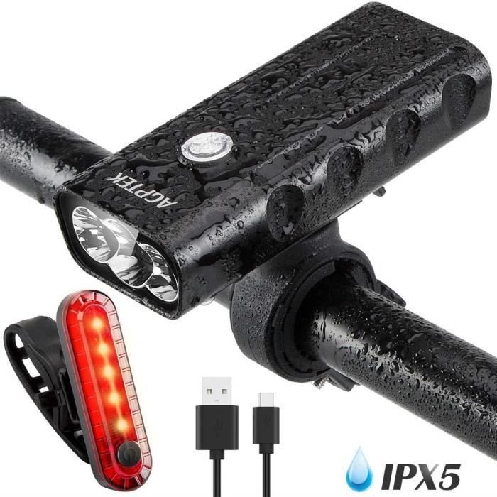Éclairage Vélo LED AGPTEK - USB Rechargeable - 500LM - Étanche - 4 Modes - VTT