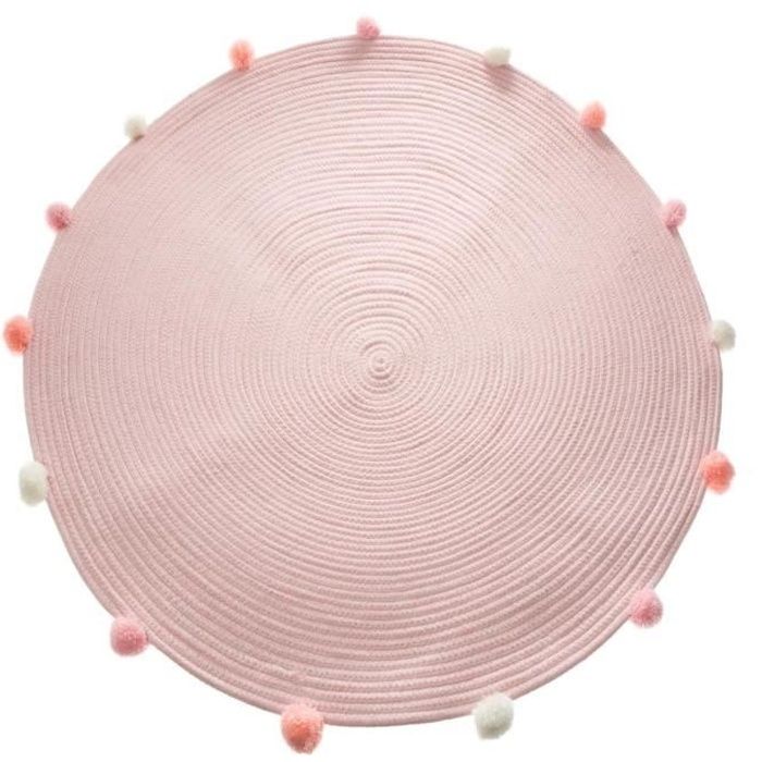 atmosphera tapis rond pompons rose diametre 90 cm achat vente tapis cdiscount