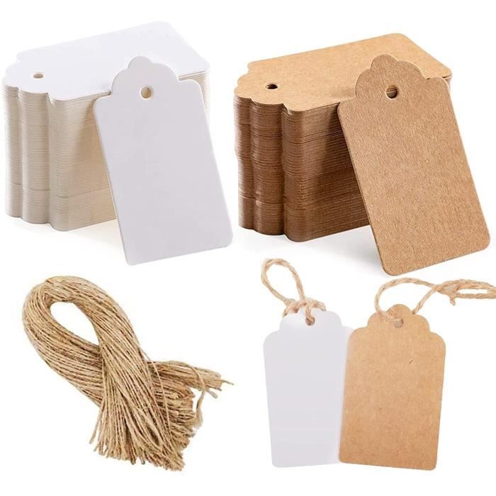 Hakac Lot de 200 pendentifs en papier kraft Étiquettes cadeau en papier kraft avec cordon en jute pour mariage cadeau de Noël