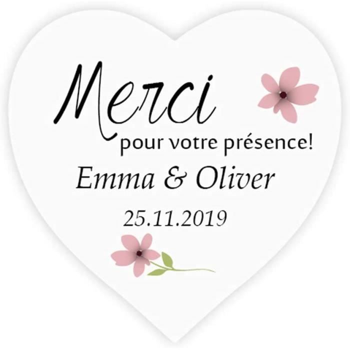 50 Autocollants Personnalisés 'Merci Pour Votre Présence' Pour Mariage - 40 Mm Rond - Pour Dragées, Enveloppes, Scrapbooking
