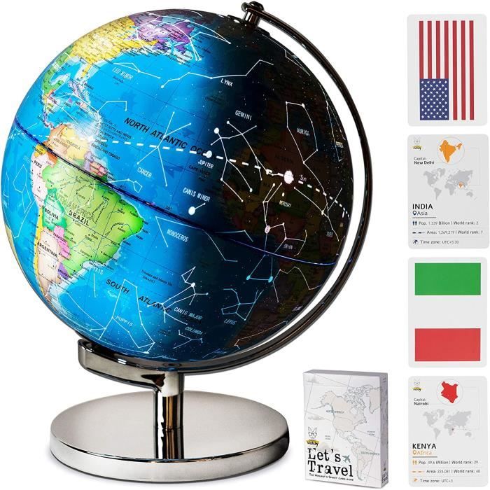 Globe terrestre lumineux éducatif 3 en 1 avec drapeaux et pays pour enfants  30,5 cm de hauteur[134] - Cdiscount Jeux - Jouets