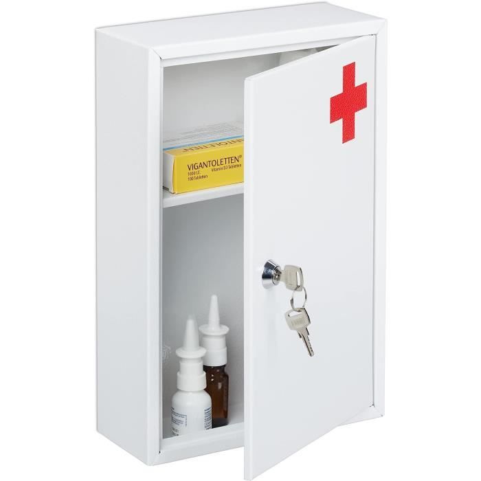 Armoire à Pharmacie Blanc 2 Compartiments Verrouillable