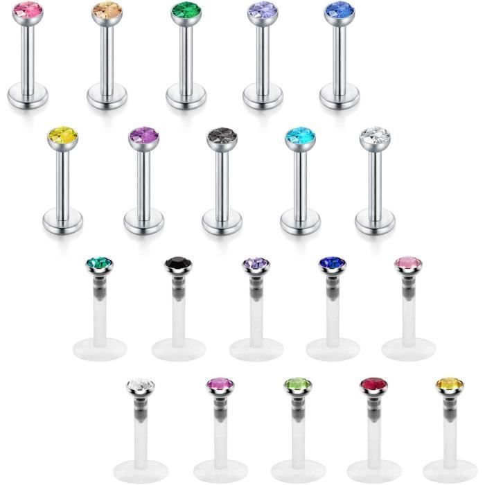 Vcmart : 8pièces Piercing Levre Labret 10mm Argent 16G Acier