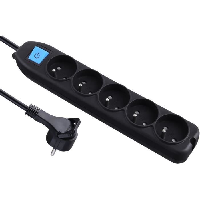 32052 Bloc 5 Prises Avec Interrupteur-Fiche Plate 1,5 M Noir[H248 ...