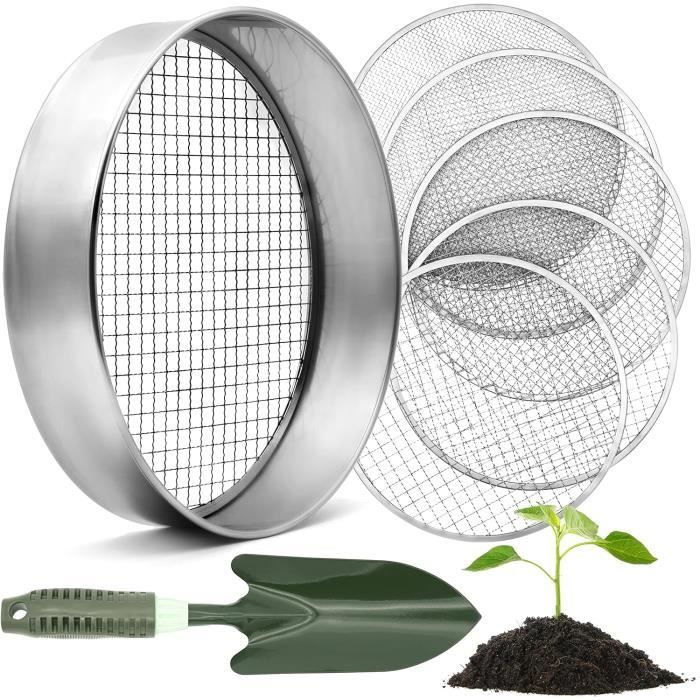Tamis à Terre En Acier Inoxydable - 5 Grilles Interchangeables (1 à 12 Mm), Avec Pelle, Pour Jardinage, Compost Ou Semis
