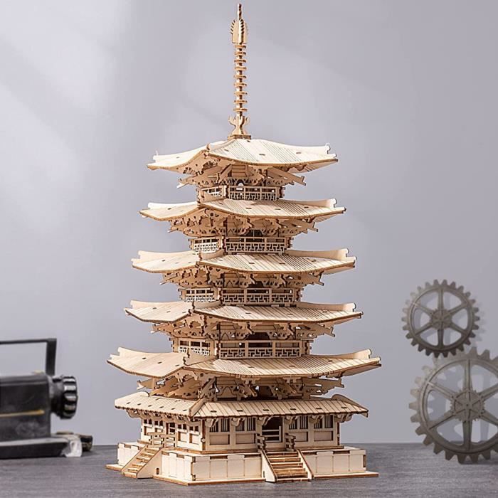 Puzzle 3D en bois - ROBOTIME - TGN02 - Pagode 5 étages - 275 pièces - Mécanisme musical