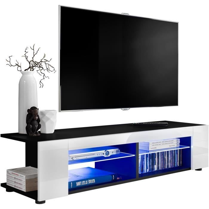Meuble TV T37 Extreme Furniture LED bleues Blanc Brillant & Noir