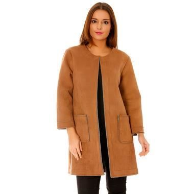 veste imitation daim femme camel