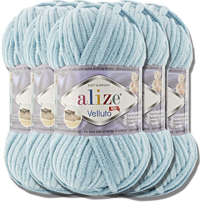 Alize Bebe Lot de 5 pelotes de laine à tricoter 100 g - Couleur unie - 500  g - Pour tricot et crochet (bleu pastel 189)