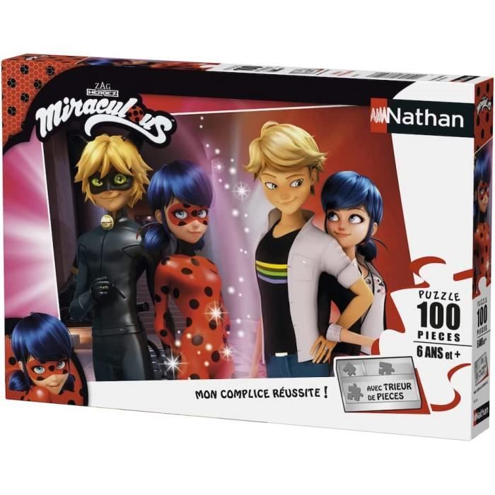 Puzzle Pokémon 100 Pièces Nathan - Pikachu, Evoli - Pour Enfants Dès 6 Ans - Avec Trieur De Pièces - 36x26 Cm