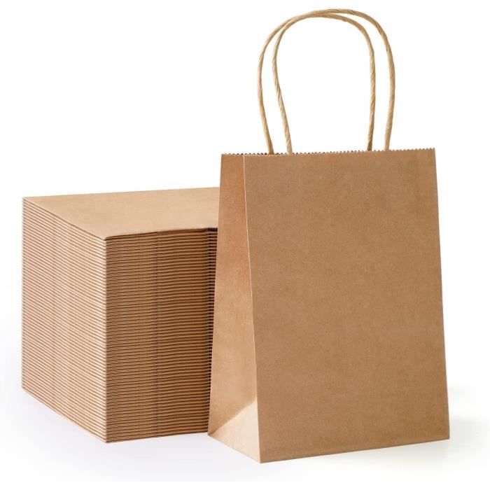 10 Sacs Cadeau En Papier Kraft Avec Poignée Et Message Merci - GEBETTER
