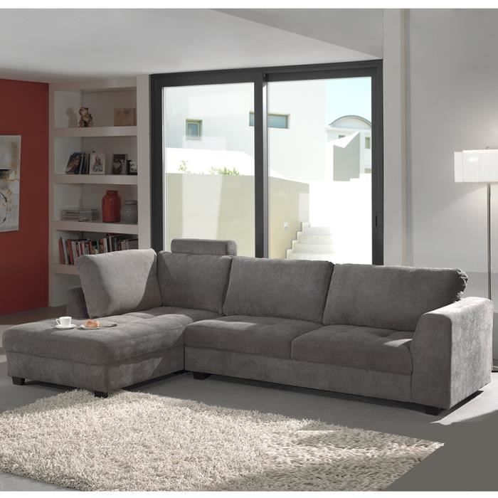Canapé Dangle Gris En Tissu Remi A Gauche Avec Têtières L 295 X P 177 X H 82 Cm Gris