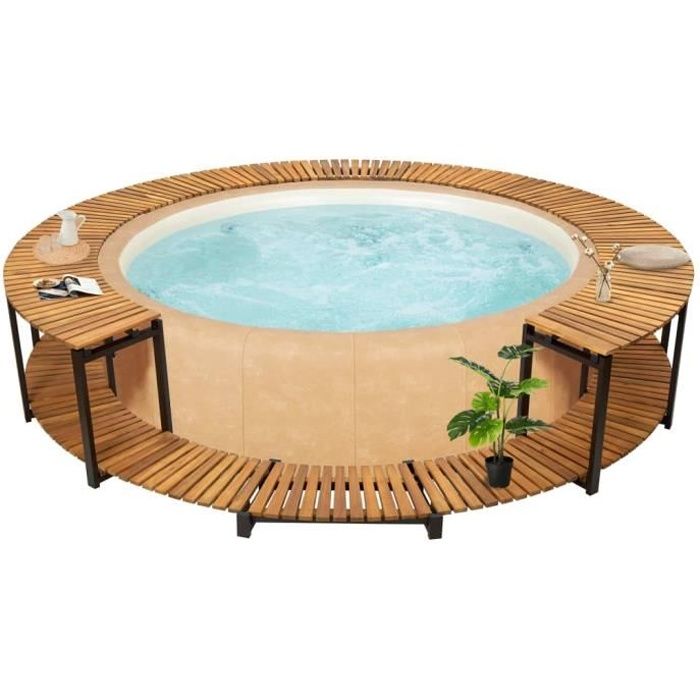 home 1572ergonomique cadre de spa contour de spa jardin exterieur haute qualite spa complet kit spa 273x53 cm bois d acacia ma cdiscount jardin