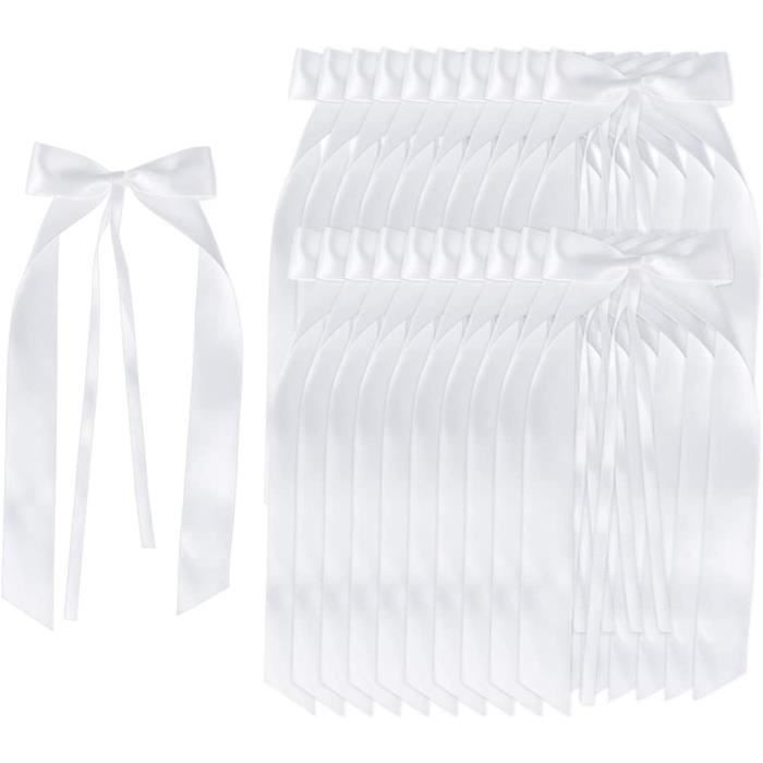 Lot De 10 Nœuds De Décoration Voiture Mariage Blancs Avec Cœurs - Ruban Satin Et Tulle